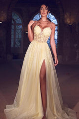Gorgeous Sweetheart Split Long Evening Prom Dress With Appliques Online