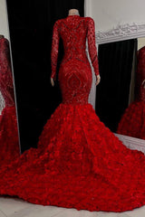 Gorgeous V-neck Lace Prom Dress With Long Sleeves Long Red Mermaid