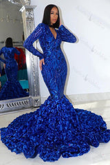 Gorgeous V-neck Lace Prom Dress With Long Sleeves Long Red Mermaid