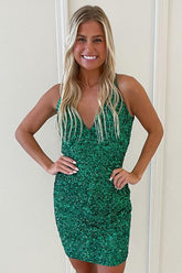 Green Homecoming Dresses Backless Spaghetti Straps Tight Short Cocktail Dresses