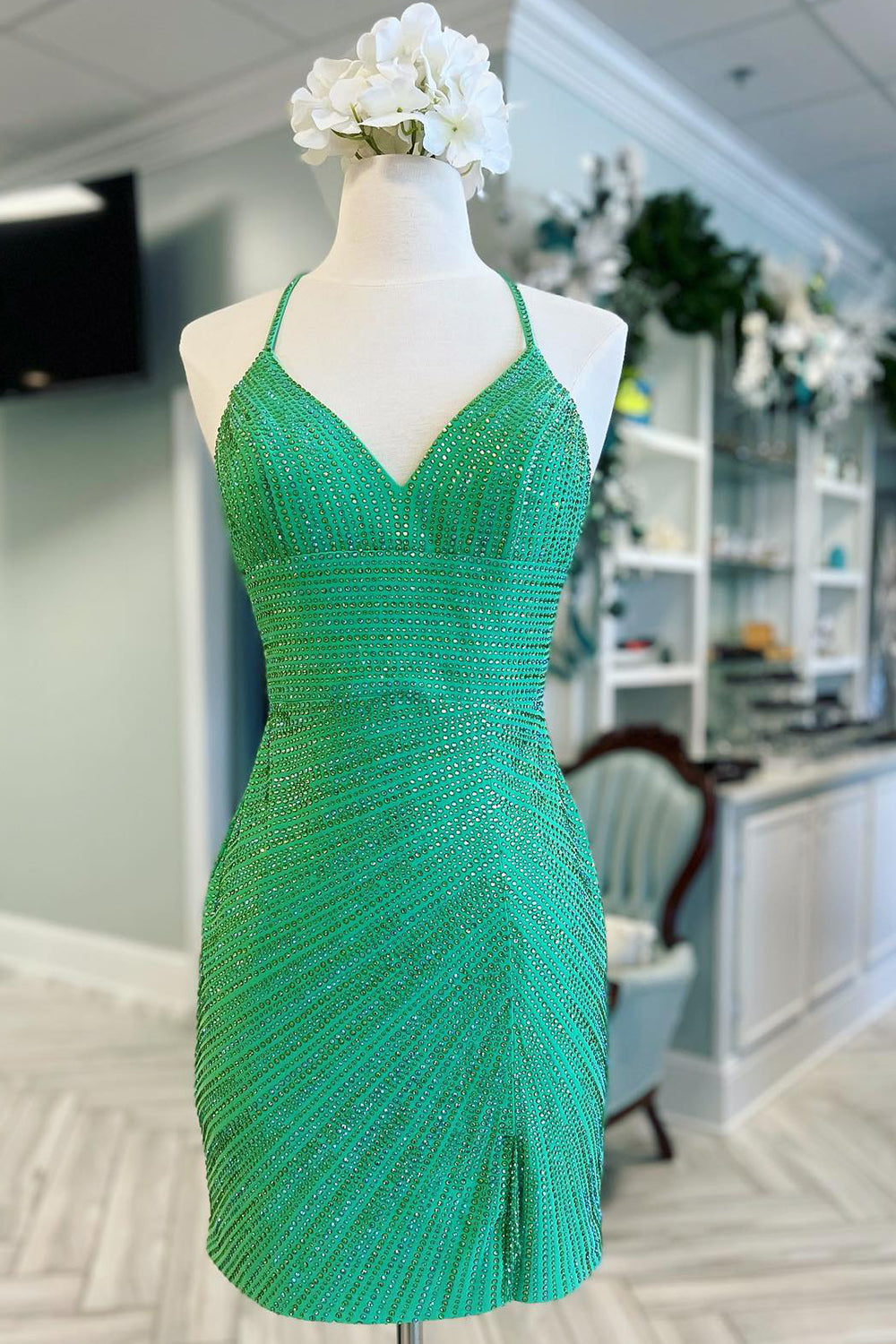 Green Homecoming Dress Beaded Sequin Backless Tight Short Prom Dress Suzhoufashion Green Homecoming Dress Beaded Sequin Backless Tight Short Prom Dress Suzhoufashion