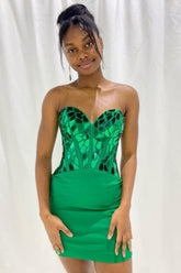 Green Homecoming Dresses Corset Sweetheart Tight Short Mirror Prom Dress
