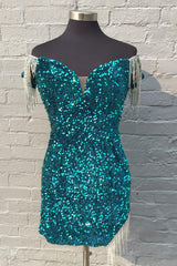 Green Homecoming Dresses Fringed Sequin Tight Short Cocktail Dresses
