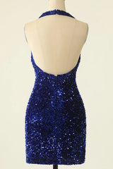 Green Homecoming Dresses Halter Sequin Backless Tight Short Cocktail Dresses