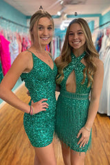 Green Homecoming Dresses Open Back Sequin Tight Short Hoco Dress