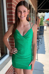 Green Homecoming Dresses Spaghetti Straps Prom Dress with Beading