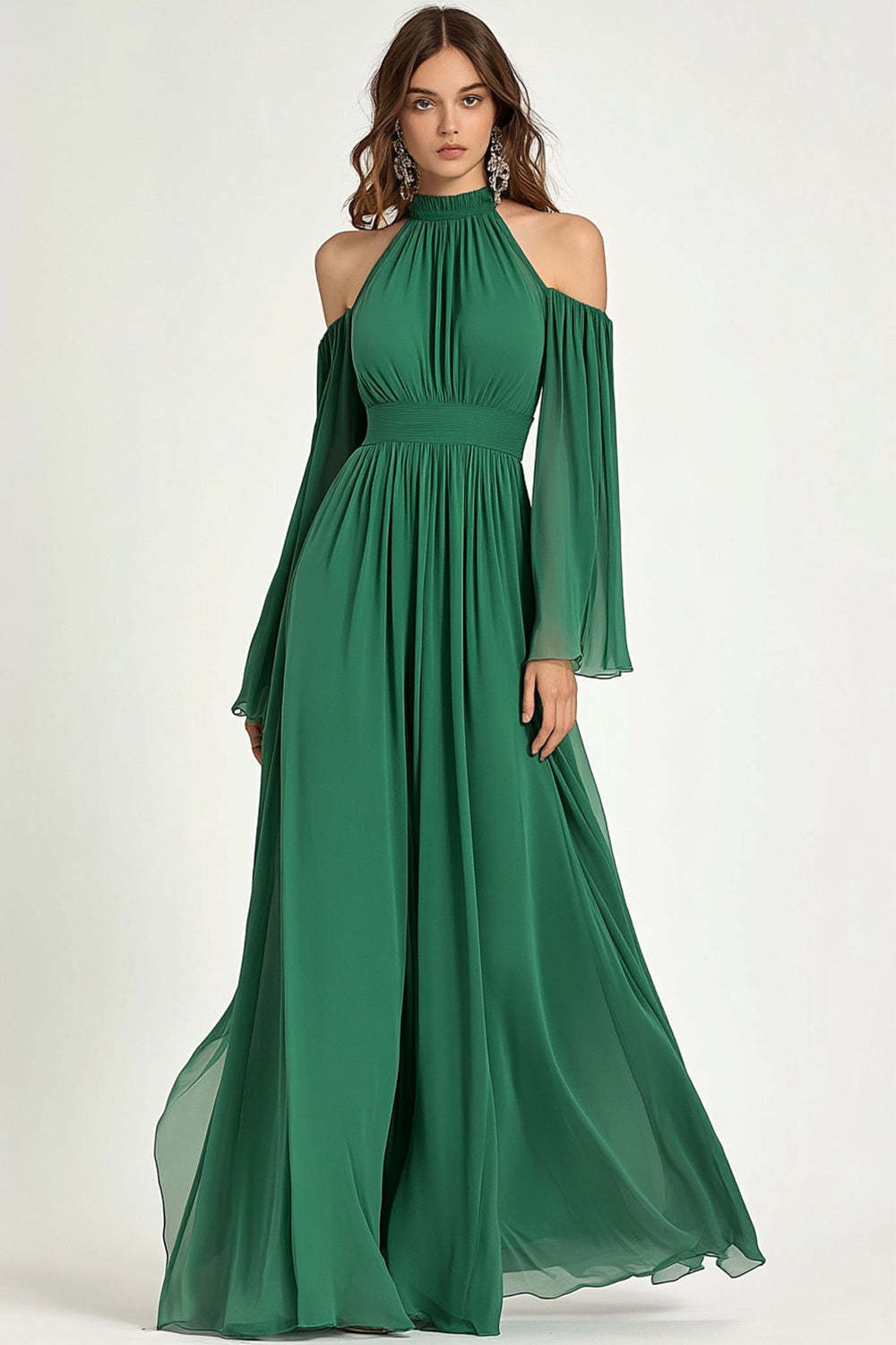 Suzhoufashion Green Wedding Guest Dress A Line Cold Shoulder Halter Long Formal Dress Suzhoufashion Green Wedding Guest Dress A Line Cold Shoulder Halter Long Formal Dress