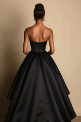 Black High Low Formal Dress Satin A Line Sweetheart Wedding Guest Dress