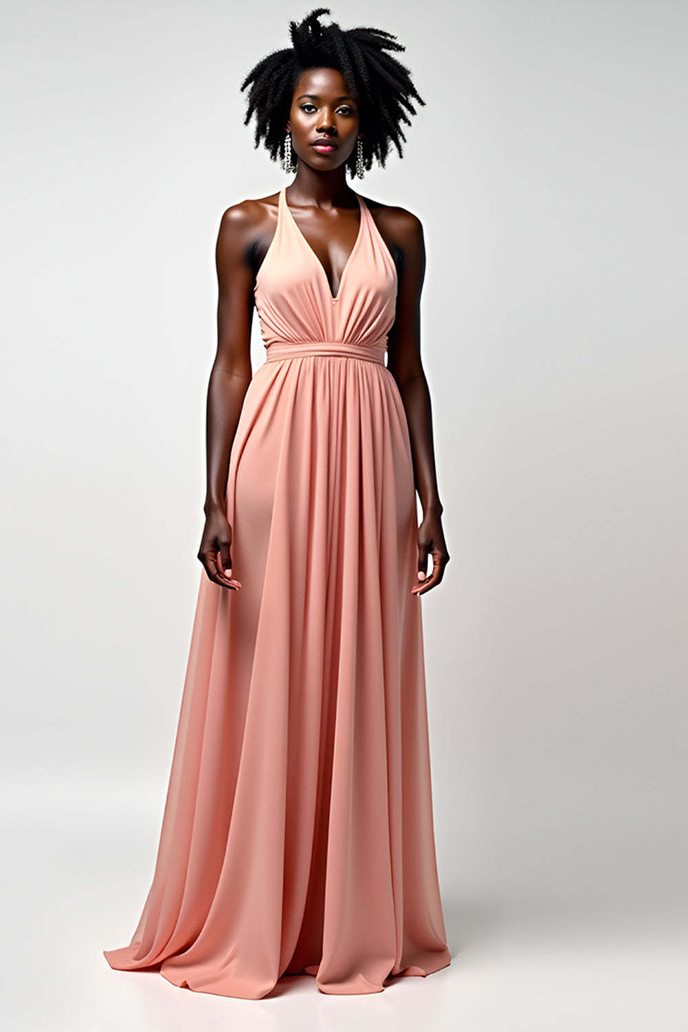 strapless open back dress Suzhoufashion Halter Blush Pink Wedding Guest Dress A Line Ruched Long Formal  Dress – suzhoufashion