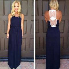 Halter Chiffon Navy Blue Summer Beach Wedding Guest Dress Simple Chiffon Evening Gowns