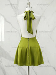 Halter Cowl Neck Satin Homecoming Dresses Mini Cocktail Dress