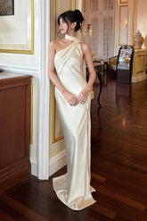 Halter Sleeveless Backless Long Mermaid Evening Formal Dress With Pleated