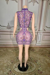 High Neck Mini Homecoming Dresses Cut Out Purple Party Cocktail Dresses