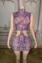 High Neck Mini Homecoming Dresses Cut Out Purple Party Cocktail Dresses