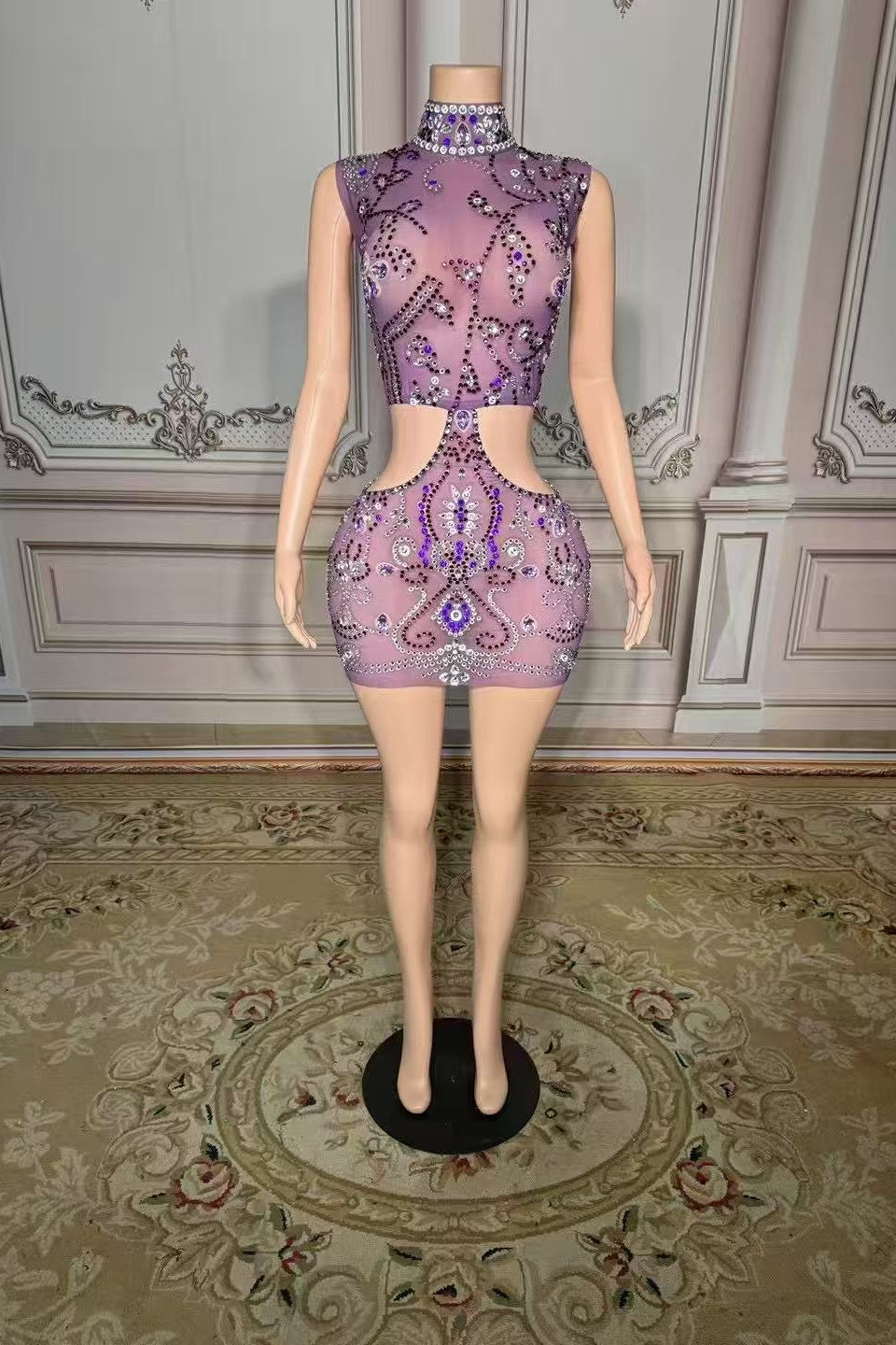 High Neck Mini Homecoming Dresses Cut Out Purple Party Cocktail Dresses