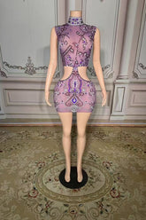 High Neck Mini Homecoming Dresses Cut Out Purple Party Cocktail Dresses