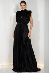 High Neck Sleeveless A Line Dress for Mothers of the Bride & Groom with Sequins and Ruffles