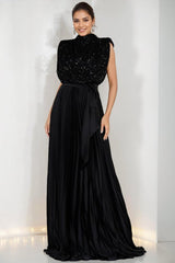 High Neck Sleeveless A Line Dress for Mothers of the Bride & Groom with Sequins and Ruffles