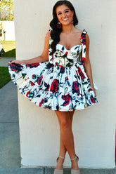 Homecoming Dresses A Line Ruffled Prom Dress With Printed Flower