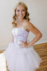 Homecoming Dresses Sequin Spaghetti Straps Short Cocktail Dresses