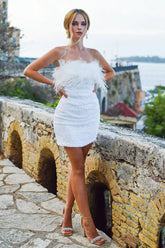 Homecoming Dresses Strapless Prom Dress with Feathers