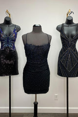 Hot Pink Homecoming Dresses Beaded Tight Short Cocktail Dresses
