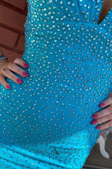 Hot Pink Homecoming Dresses Beaded V-Neck Backless Tight Short Cocktail Dresses