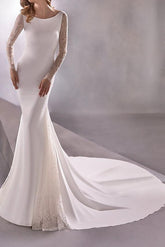 Illusion Mermaid Beach Wedding Dress Bateau Long Sleeve Formal Plus Size Bridal Gowns Sweep Train