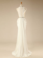 Ivory High Collar Evening Dresses Crystal Chiffon Wedding Guest Dress