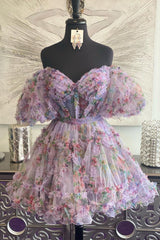 Ivory Homecoming Dresses Floral A-Line Short Cocktail Dresses
