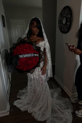 Off the Shoulder Prom Dress Ivory Mermaid Formal Dress with Beadings and Rhinestones