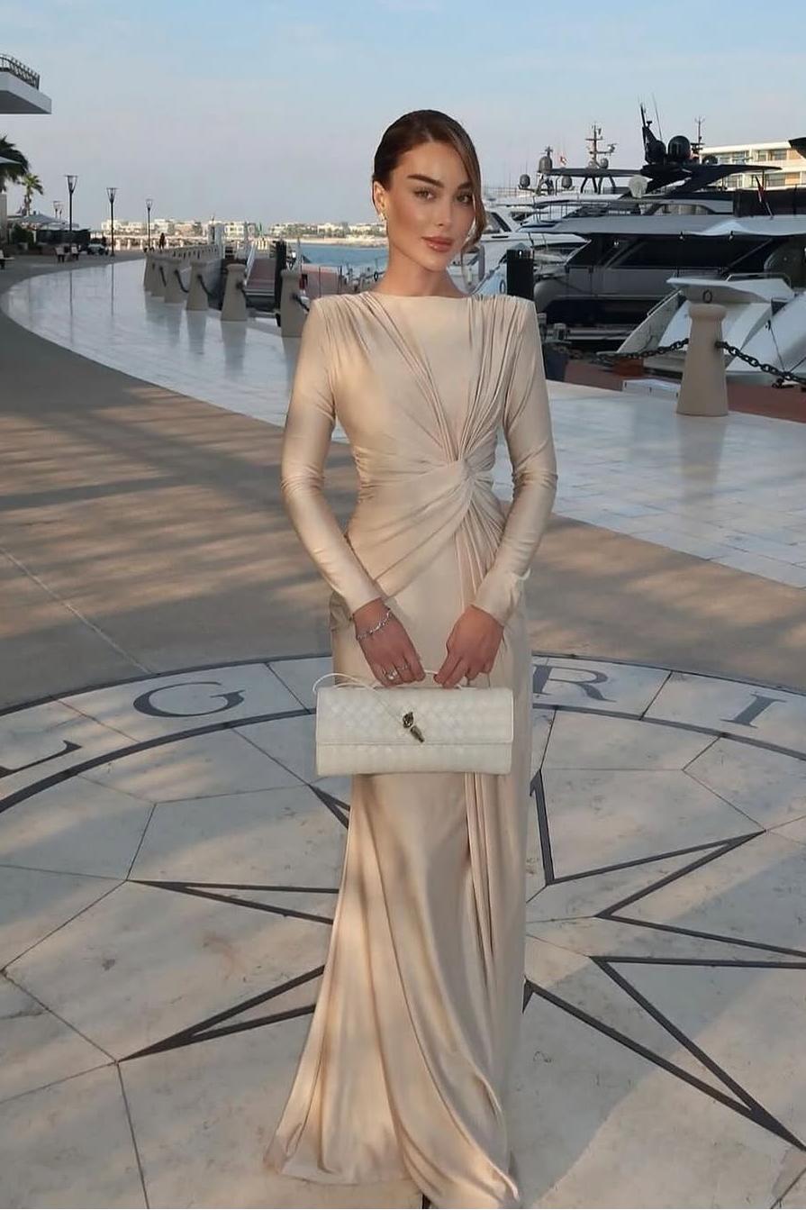 Jewel Long Sleeves Mermaid Long Evening Formal Dress With Pleated