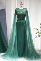 Jewel Neck Mermaid Evening Formal Dress Cap Sleeves Tulle With Appliques Diamond