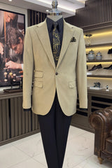 Khaki Notched Lapel Business Men's Suit