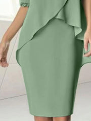 Knee Length Beaded Sheath Dress with Ruching for the Mother of the Bride
