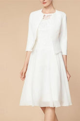 Knee Length Mother of the Bride A Line Dress with 3/4 Sleeves and Wraps