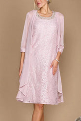 Knee Length Mother of the Bride Dress with Half Sleeves Jacket and Embroidery