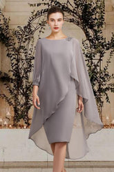 Knee Length Mother of the Bride Sheath Column Jewel Neck Dress