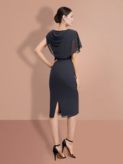 Knee Length Short Sleeve Sheath Column Dress for the Mother of the Bride