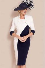 Knee Length Two Piece Jewel Neck Mother of the Bride Dress with Short Sleeves and Jacket