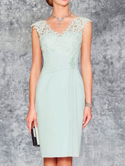 Knee Length V Neck Sheath Column Mother of the Bride Dress