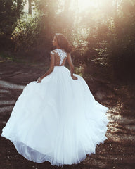 Lace Appliques Chiffon Beach Wedding Dresses Sexy | Front Slit sheer Bride Dress