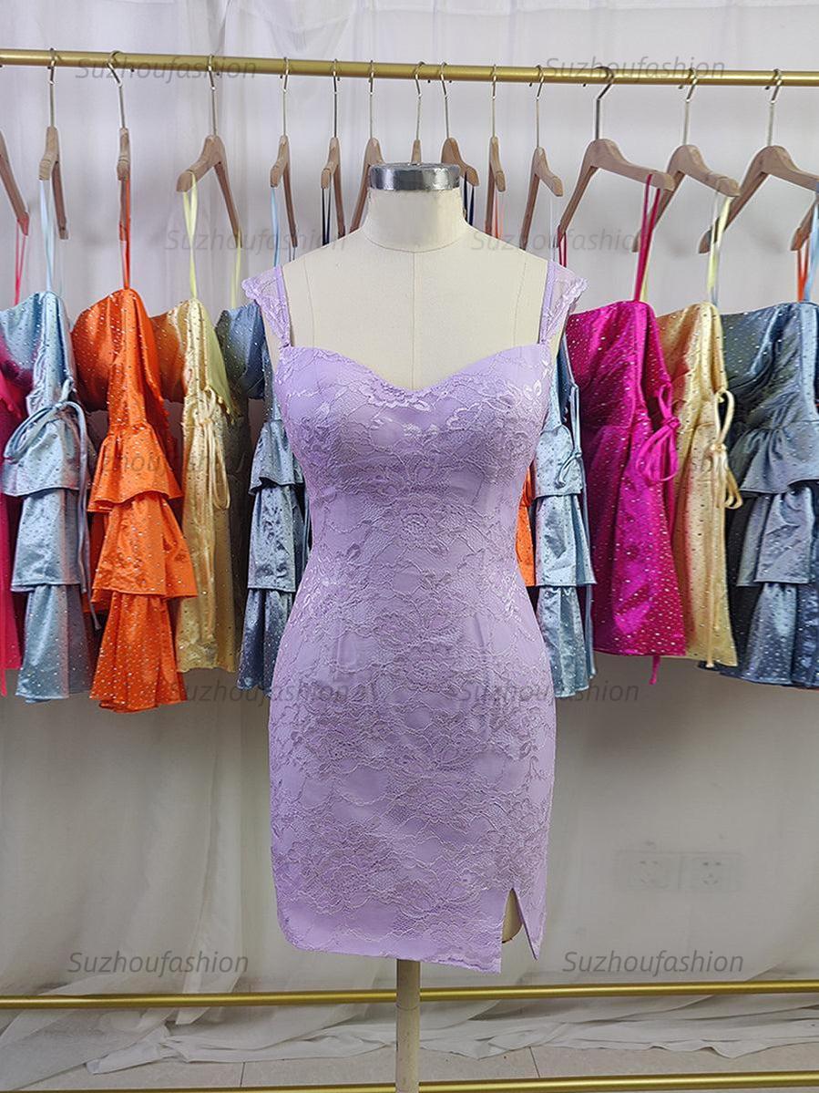 Lace Bodycon Homecoming Dress with Side Slit