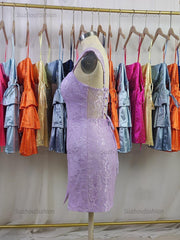 Lace Bodycon Homecoming Dress with Side Slit