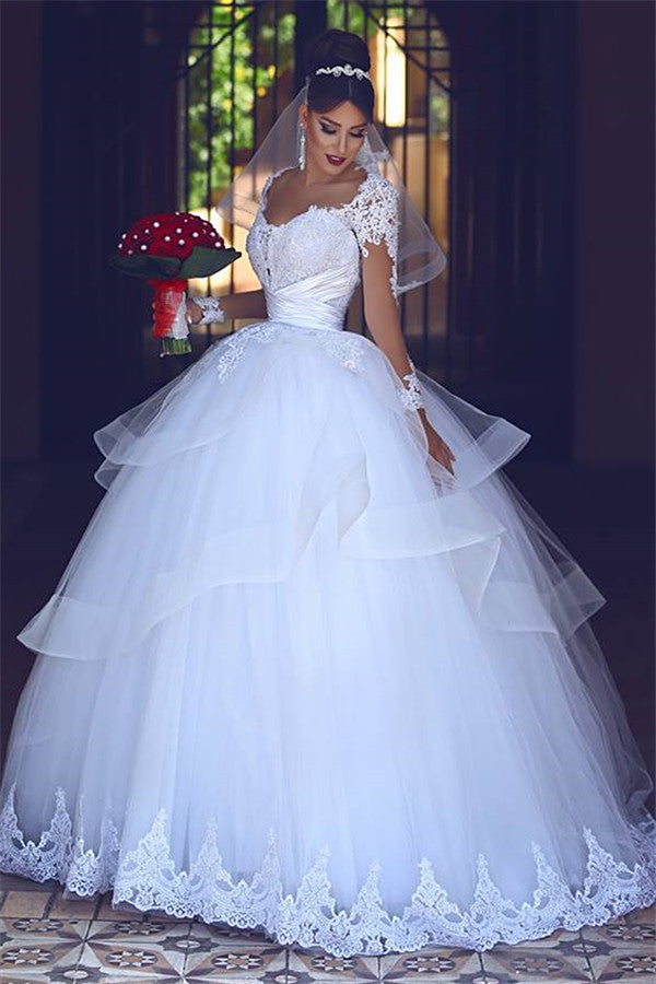 Lace Tulle Puffy Wedding Dresses Long Sleeves | Sheer Tulle Ball Gown Bridal Gowns Lace Tulle Puffy Wedding Dresses Long Sleeves | Sheer Tulle Ball Gown Bridal Gowns