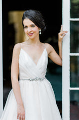 Latest V-Neck Chiffon Long Wedding Dress A-Line Elegant Spaghetti Strap Bridal Gowns