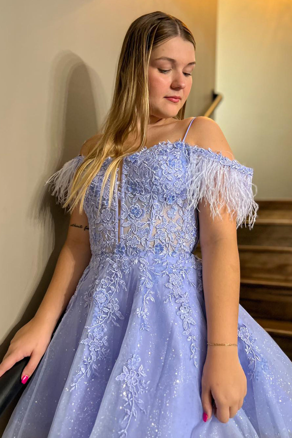 Lavender Homecoming Dress Corset A-Line Lace Short Prom Dress With Feathered Detachable Sleeves Suzhoufashion Lavender Homecoming Dress Corset A-Line Lace Short Prom Dress With Feathered Detachable Sleeves Suzhoufashion