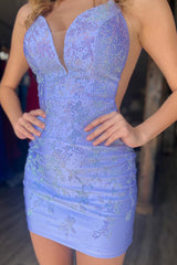Lavender Homecoming Dresses Sequin Tight Short Satin Prom Dress
