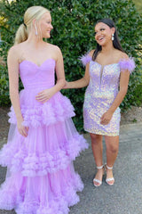 Lavender Prom Dress Ruffled Tulle Sweetheart Long Formal Dress