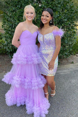 Lavender Prom Dress Ruffled Tulle Sweetheart Long Formal Dress
